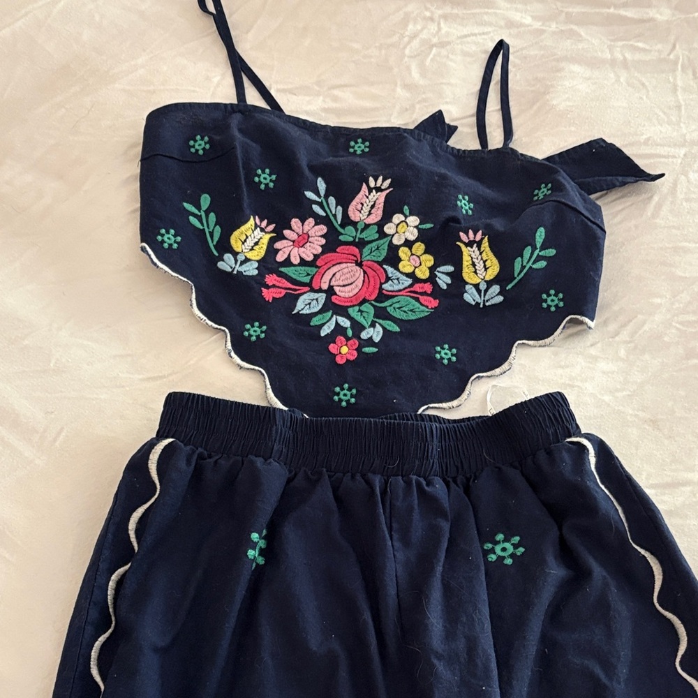 Lulu's Navy Floral Embroidered Two-Piece Set